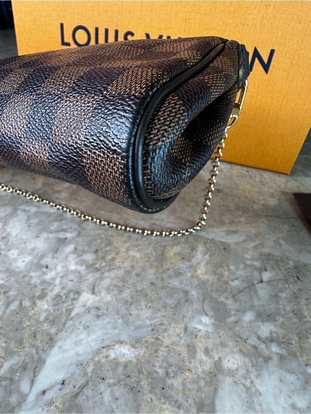 Louis Vuitton Damier Ebene Pochette with Gold Plate and Chain - Picture 6 of 9